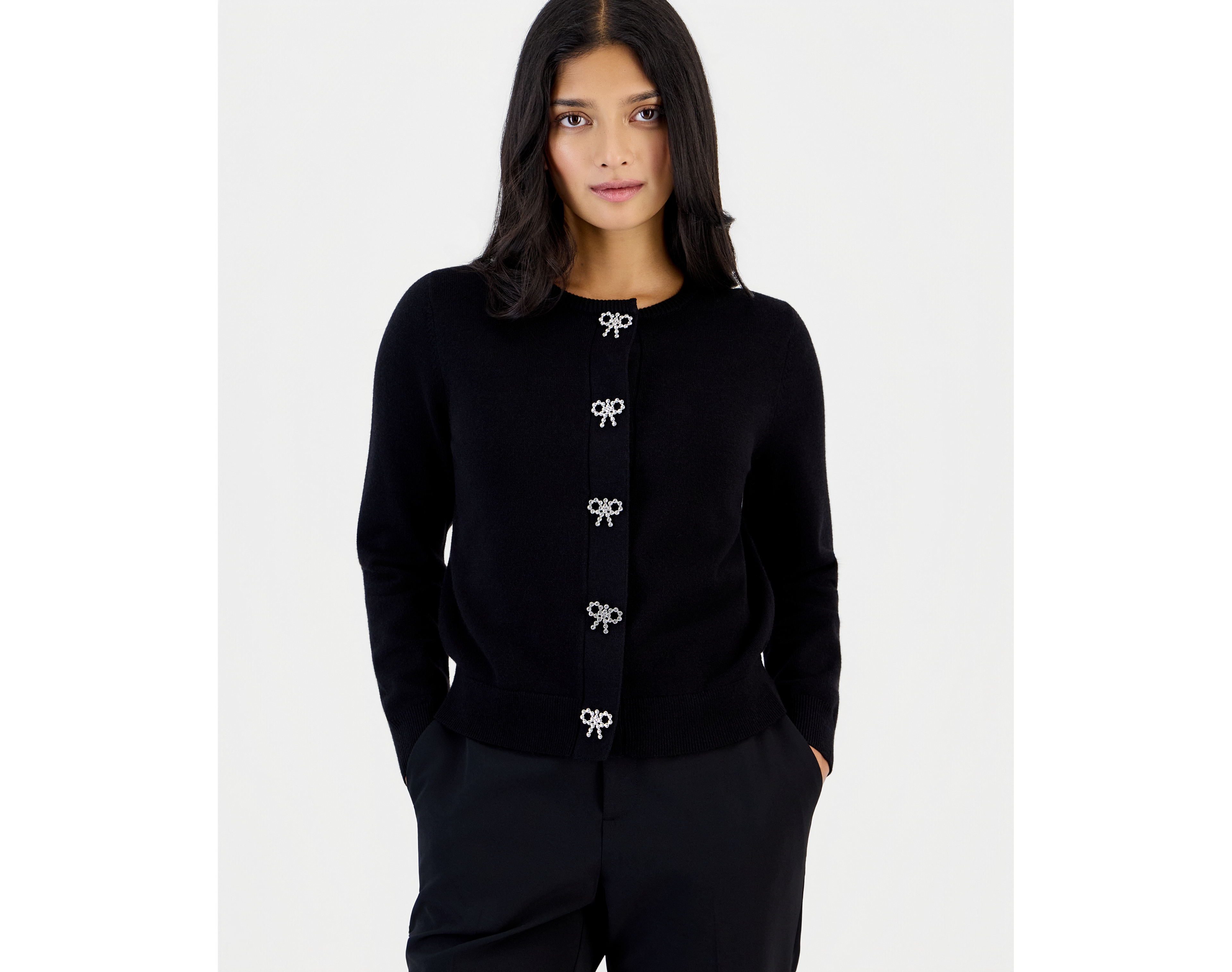 Anne Klein Essentials Petite Embellished Crewneck Cardigan