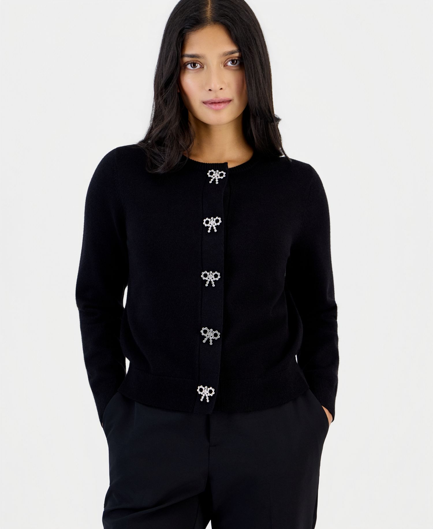 Petite Embellished Crewneck Cardigan