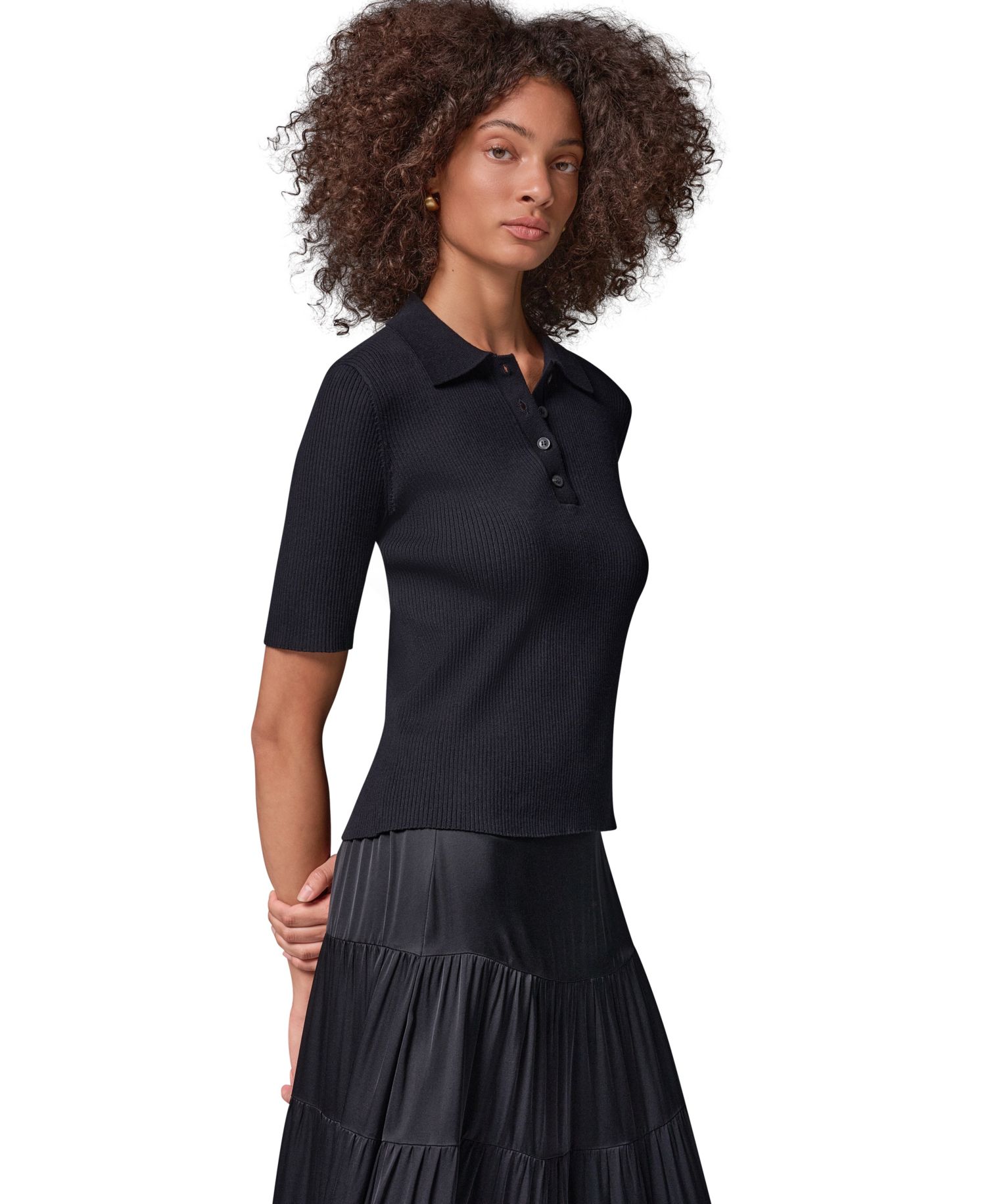 Women's Elbow-Sleeve Ribbed Button-Front Sweater
