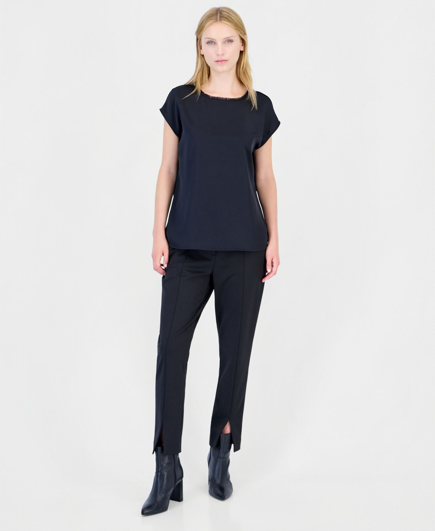 ASL Petite Fringe Satin Blouse