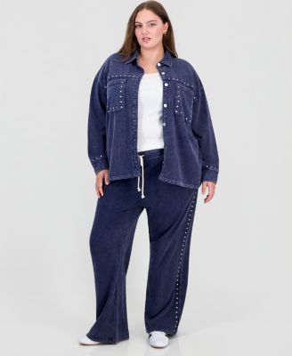 Trendy Plus Size French Terry Lounge Wide-Leg Pants