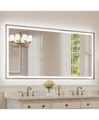 LED Bathroom Mirror with Front and Backlight, Adjustable Color Temperature and Brightness and Shatterproof Glass, Anti-Fog and Memory Function