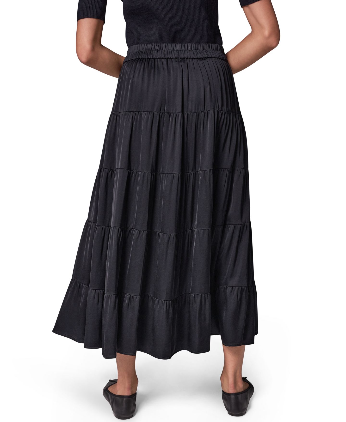 Женская юбка Donna Karan Weekend Satin Midi Tiered, цвет: Чёрный — фото 7