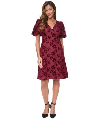 Women's V-Neck Puff Sleeve A-Line Dress
