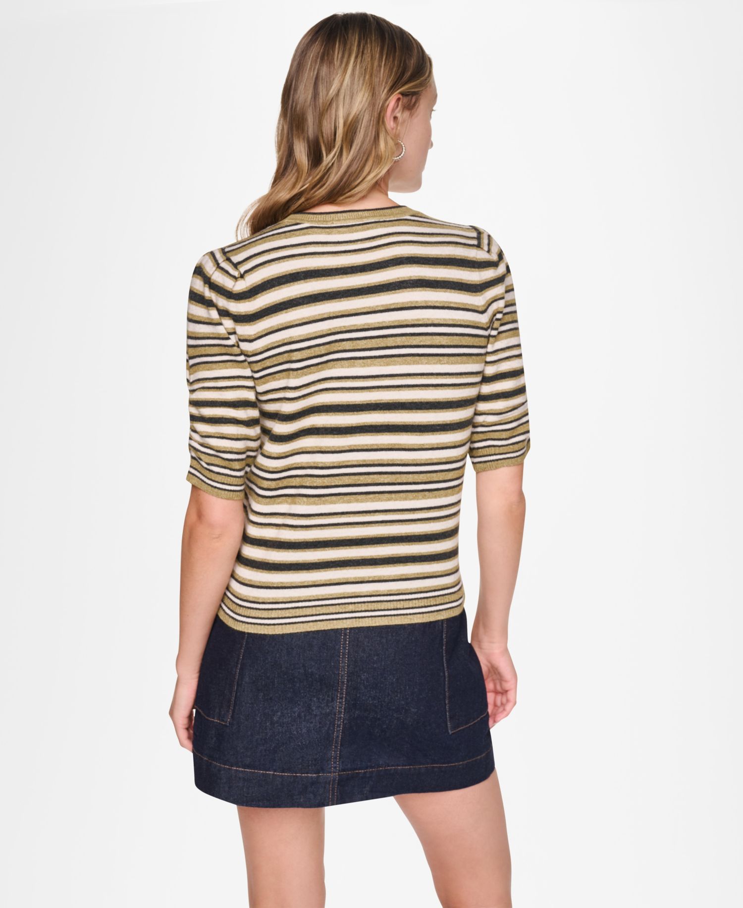 Petite Striped Puff-Sleeve Sweater