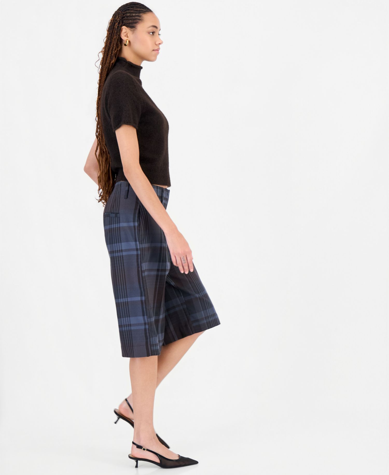 Women's Plaid Mid-Rise Long Shorts