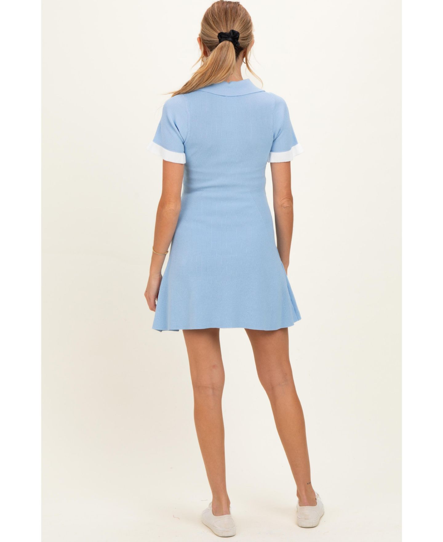 Женское платье Pinkblush Maternity Short-Sleeve Ruffle Polo Mini, цвет: Синий — фото 5