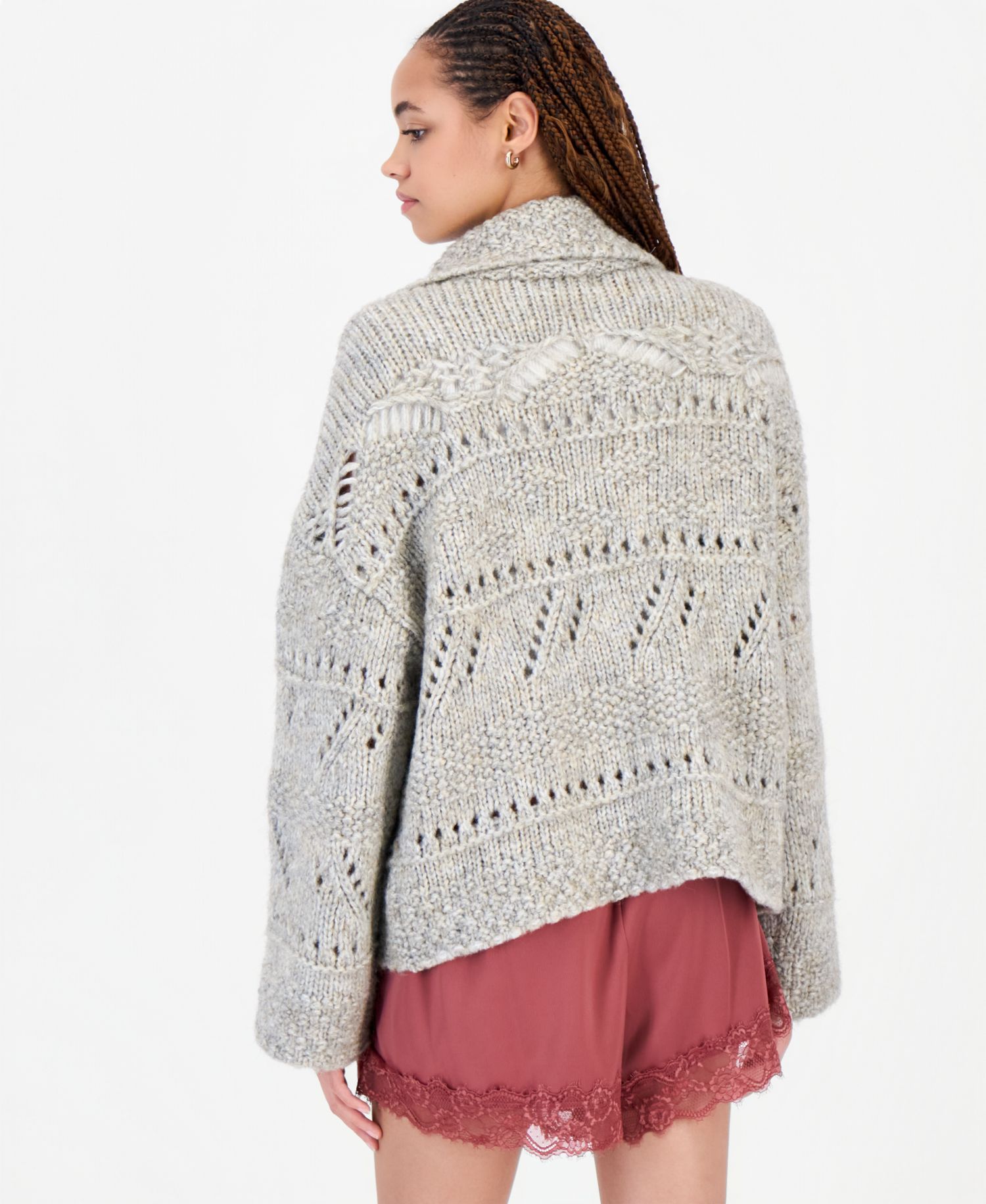 Petite Pointelle Button-Front Cardigan