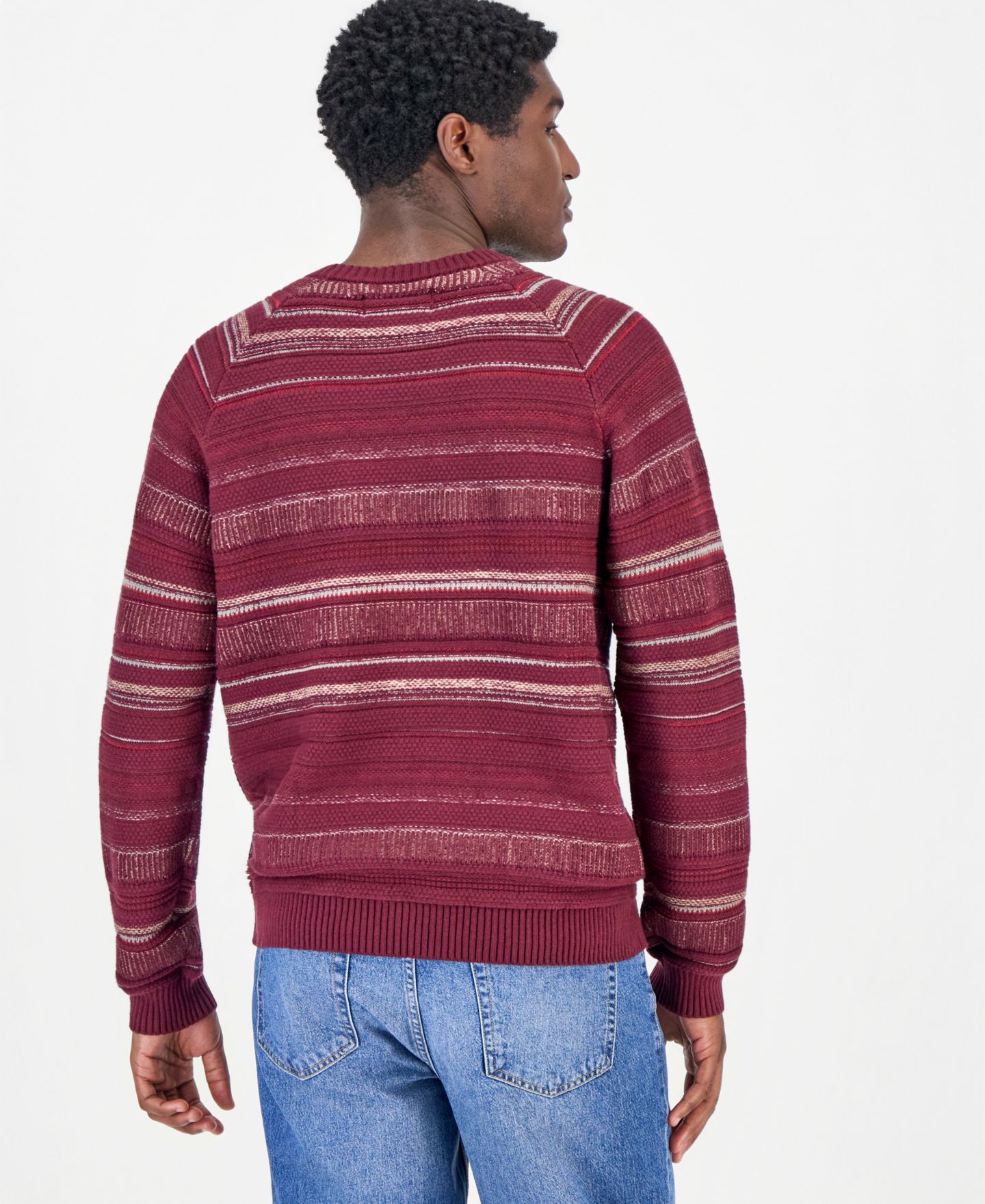 Мужской свитер Sun + Stone Raglan-Seam Crewneck, цвет: Тёмно-бордовый комбинированный — фото 3