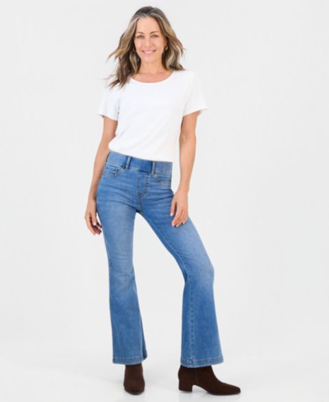 Женские джинсы Style & Co Petite Pull-On High-Rise Bootcut, цвет: Синий