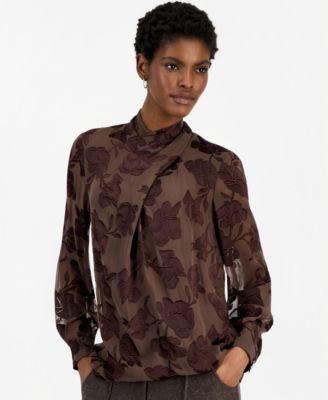 Women's Tiffany Floral Twist-Neck Long-Sleeve Blouse