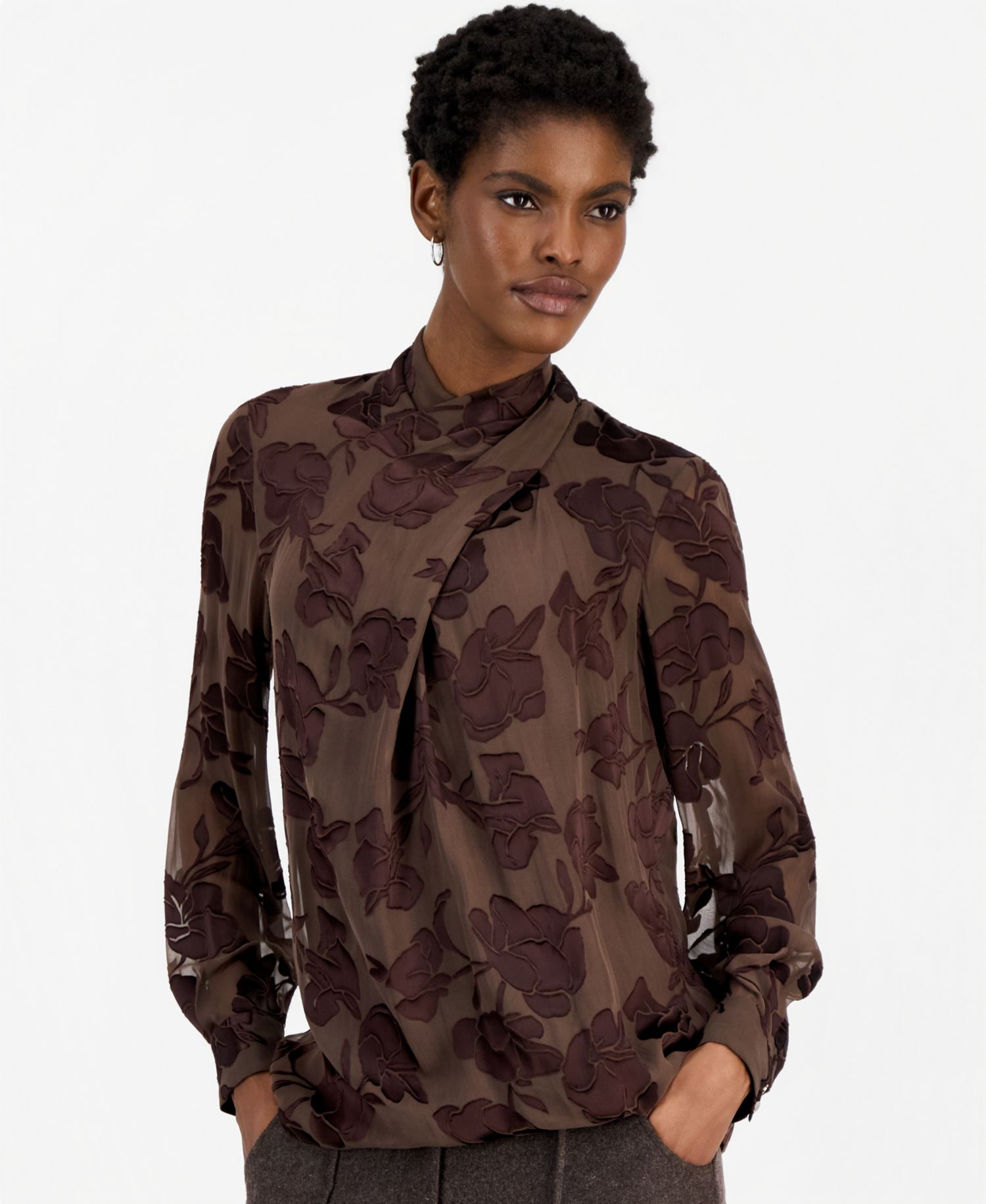Women's Tiffany Floral Twist-Neck Long-Sleeve Blouse