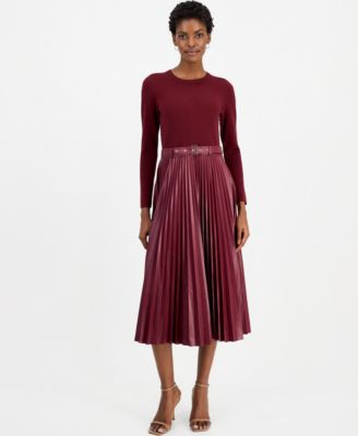 Women's Allison Long-Sleeve Midi Mixed-Media Dress