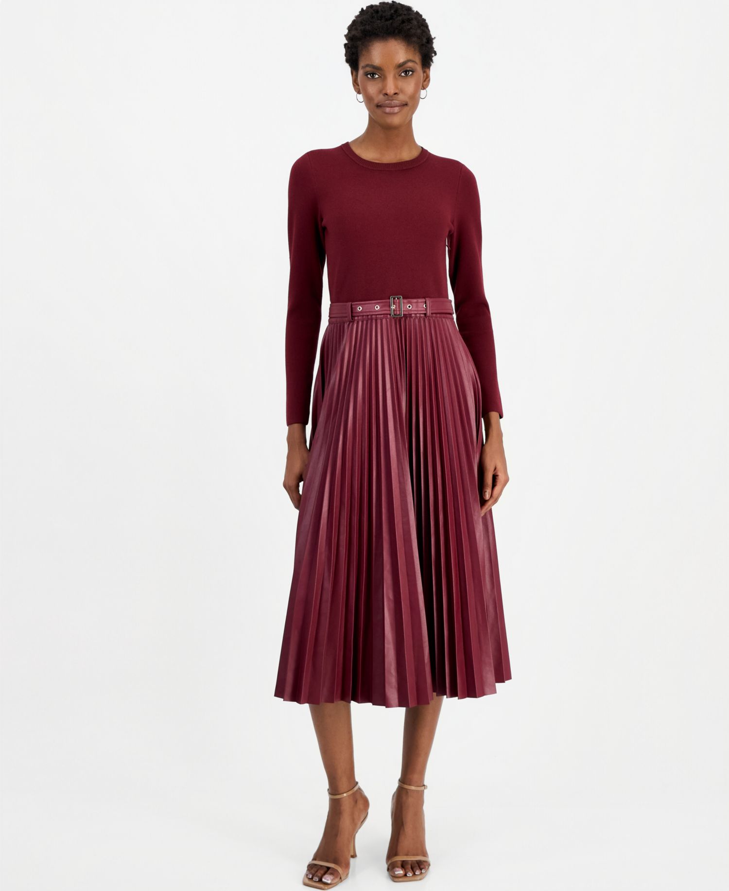 Women's Allison Long-Sleeve Midi Mixed-Media Dress