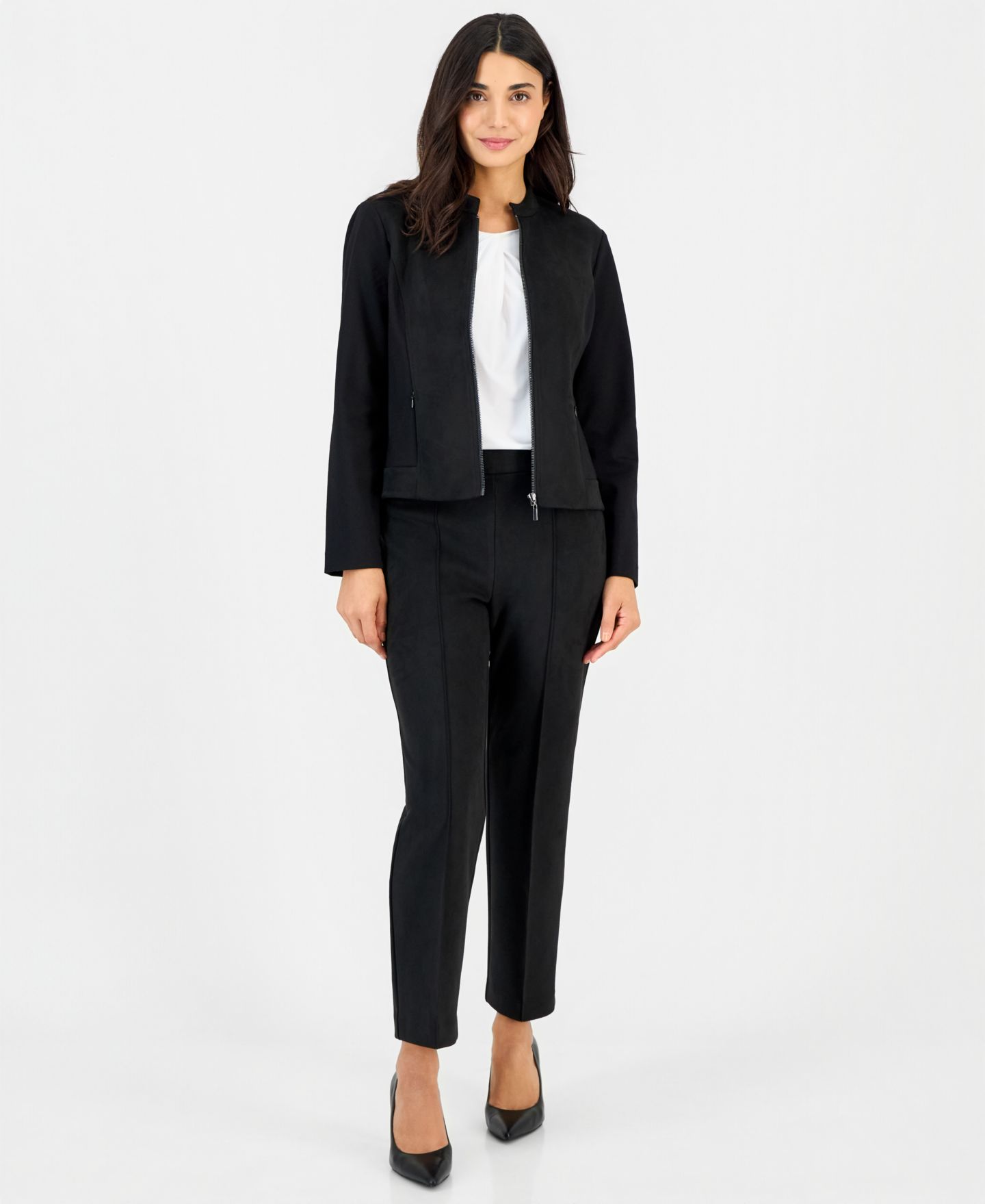 Женская куртка Anne Klein Essentials Petite Faux Suede Combo Zip, цвет: Чёрный — фото 3