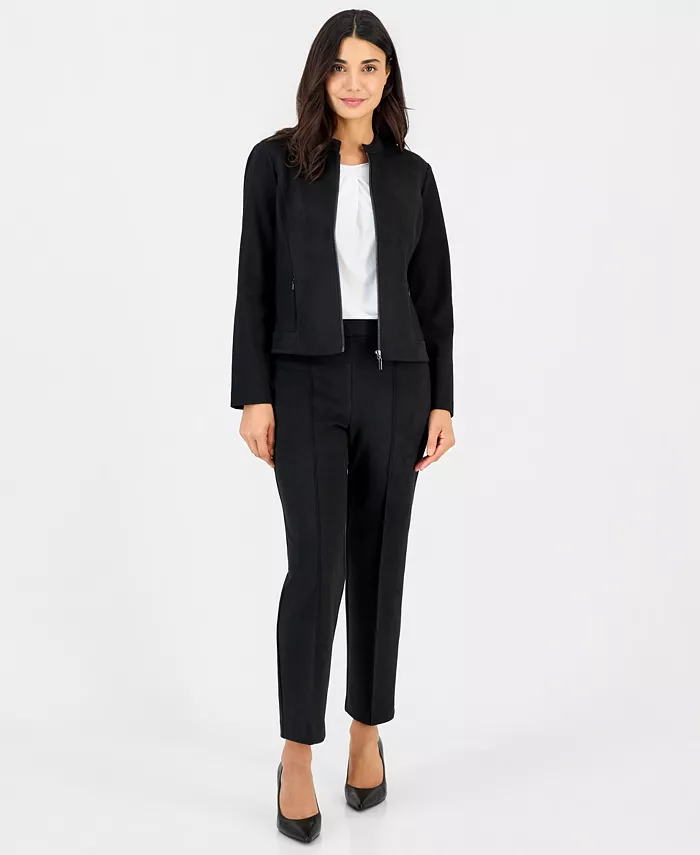 Petite Faux Suede Combo Zip Jacket - thumbnail 3
