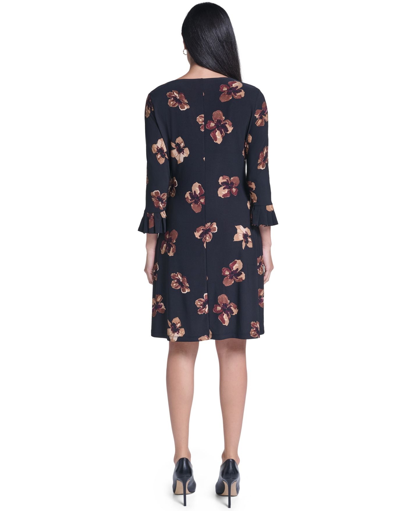 Женское платье Tommy Hilfiger Floral-Print Pleated 3/4 Sleeve Shift, цвет: Чёрный разноцветный — фото 5