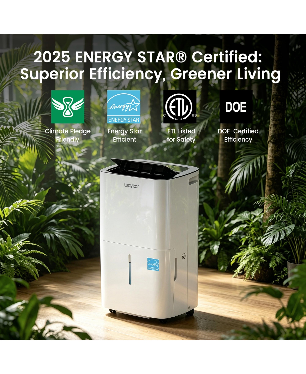 Waykar 120 Pint Energy Star Dehumidifier, up to 6500 Sq.Ft for Home Basement