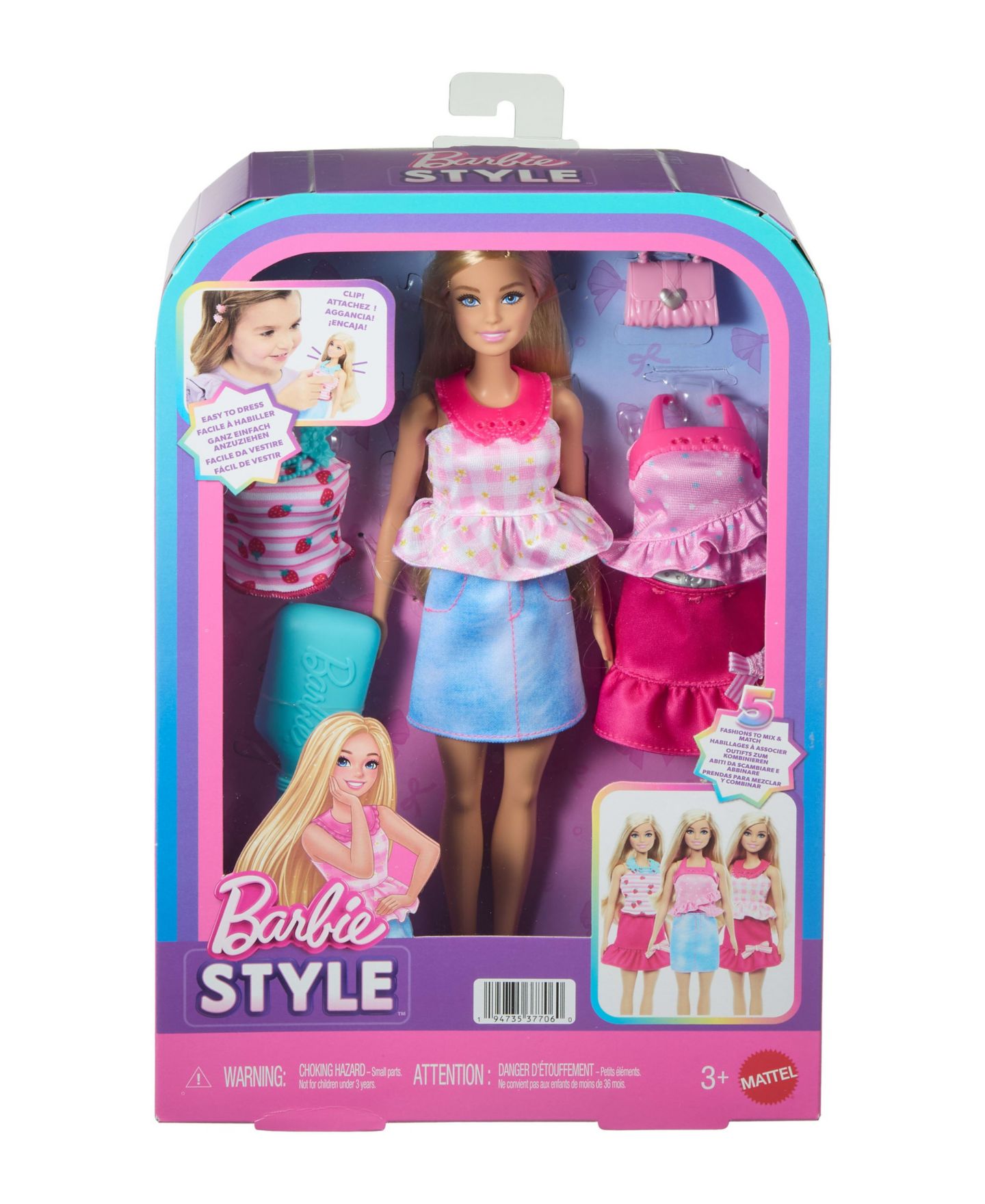 Детская кукла Barbie Easy to Dress 12.75" Brushable Blonde-Hair Fashion Doll with Snap-On Fashions — фото 3