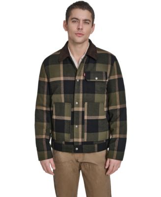 Men's Plaid Cord Details Shirt Jacket