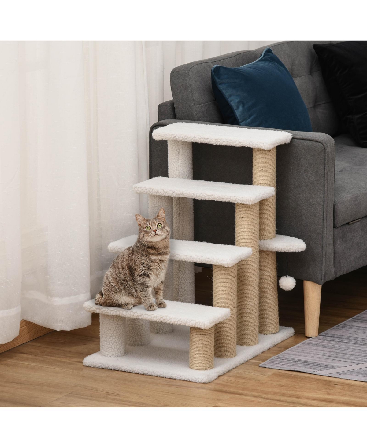 Ruie 4-Level Cat Climbing Steps with Scratching Posts for Sofa