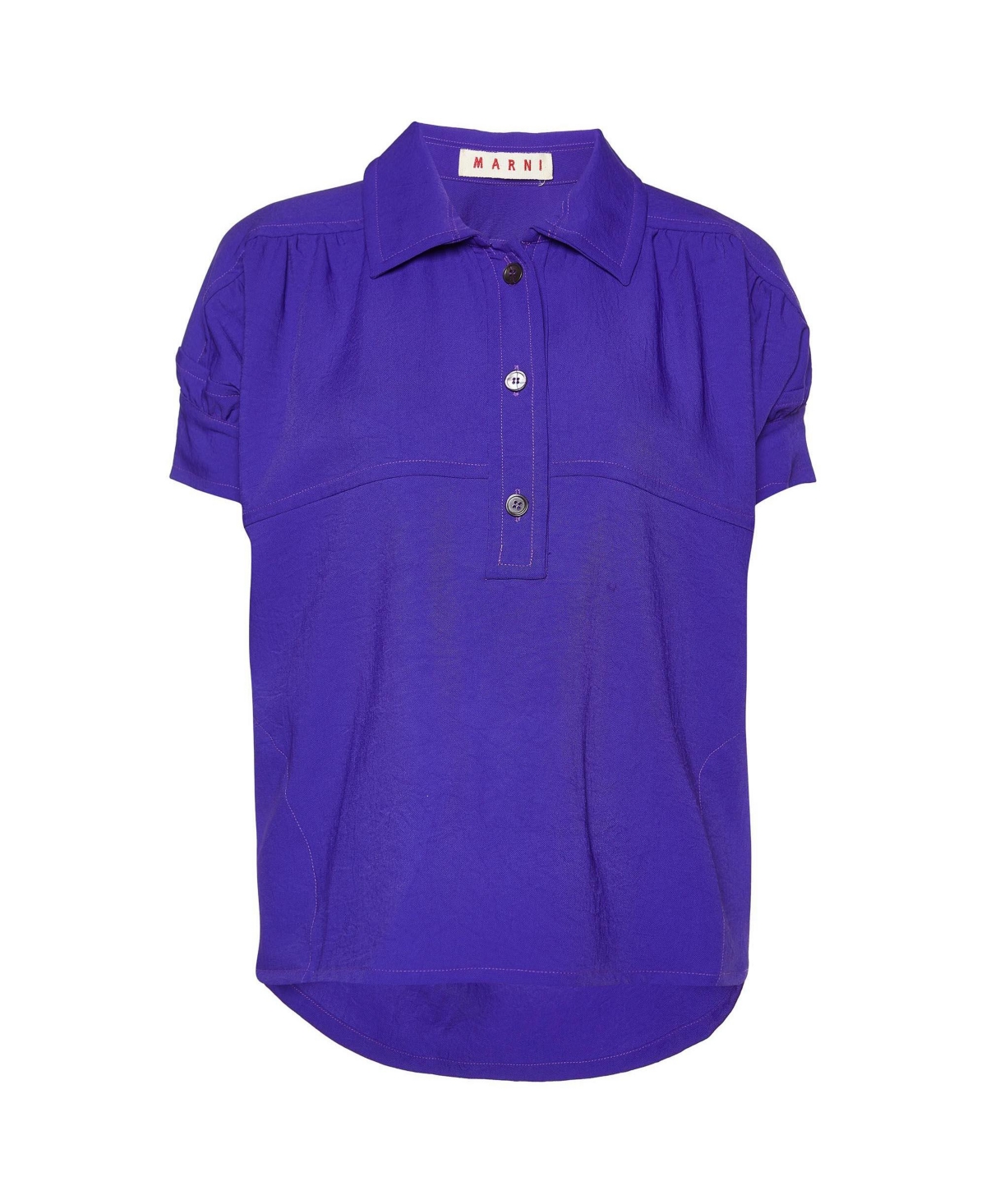 Pre-Owned Marni Women's Crepe Puff-Sleeve Spread Collar Polo Blouse