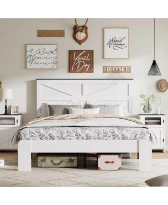 King Size Wood Platform Bed Frame with Industrial Style, Metal Frame, Wood Slats, No Box Spring Needed, Under-Bed Storage