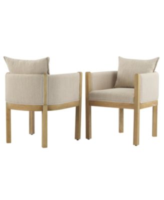 2-Piece  Linen Dining Armchairs, Natural Rubberwood Legs, Modern Farmhouse Kitchen Chairs