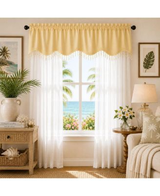Sheer Elegance 3 Piece Window Curtain And Crystal Beaded Valance Set