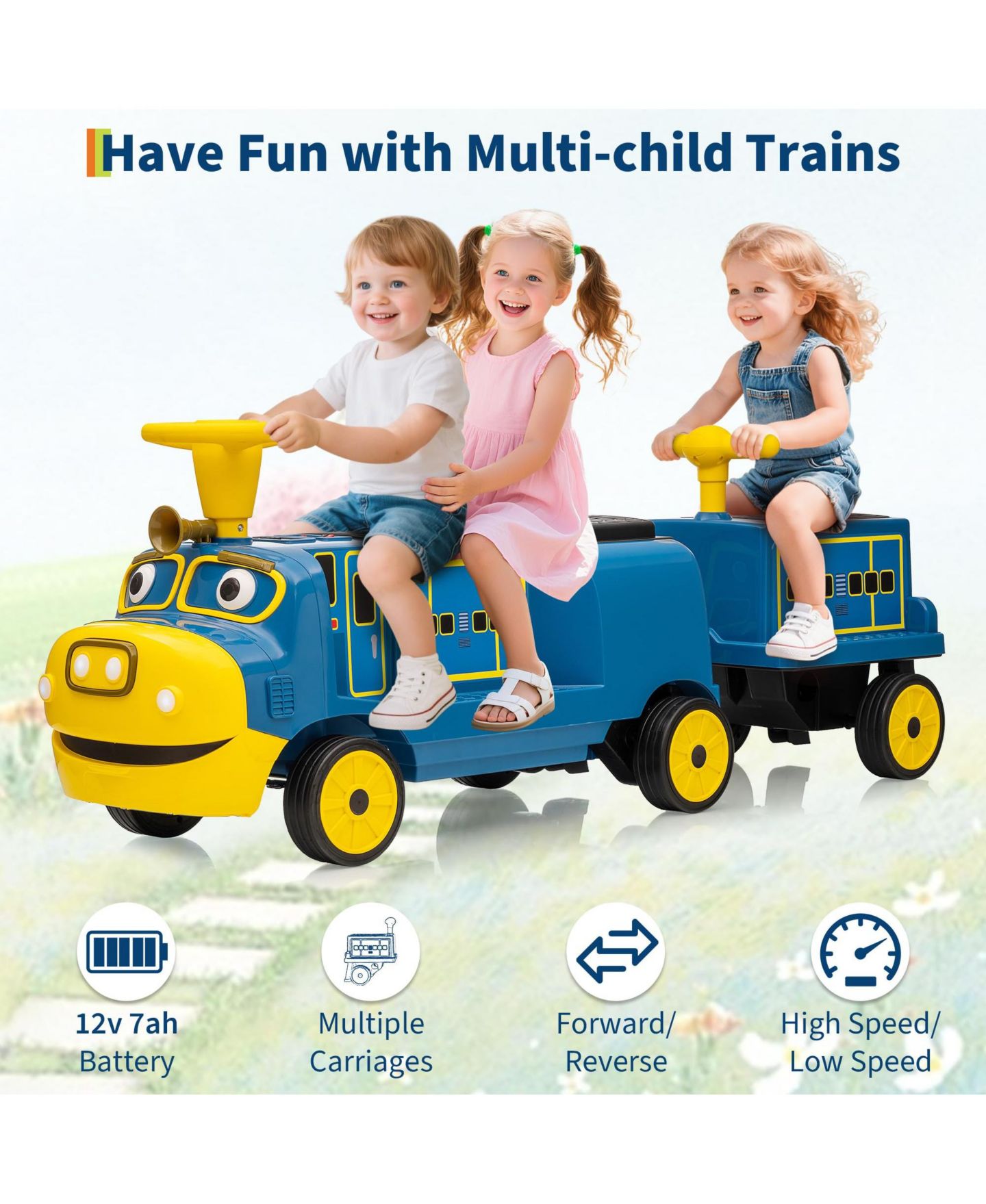 Детская игрушка homfan 12V 2-Seater Electric Ride-On Train, Trackless Design, от 3 лет, цвет: Синий — фото 6