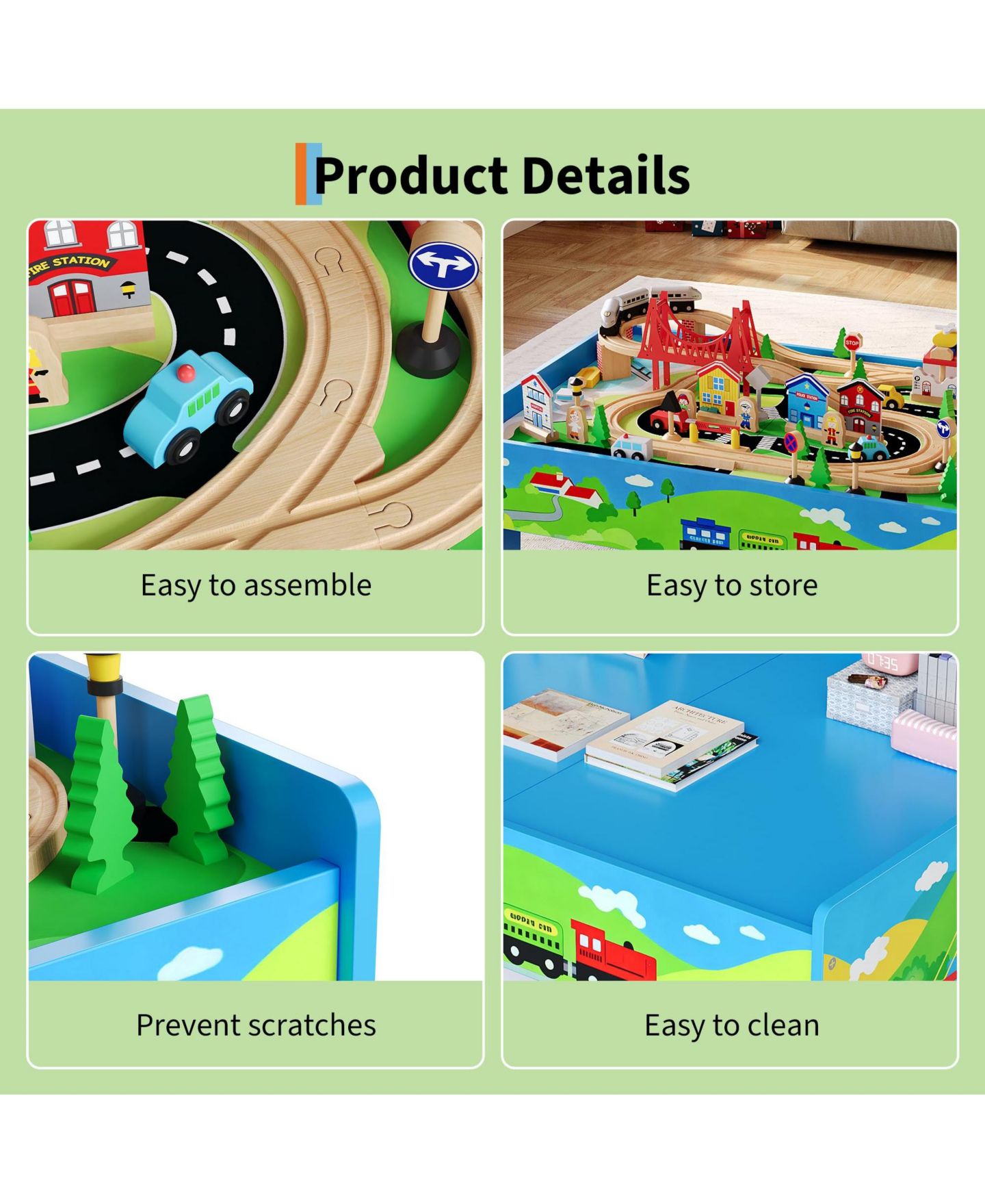 Детские игрушки homfan Train and City 2 in 1 Reversible 80-Piece Wooden Activity Table, Ages 3+ — фото 5