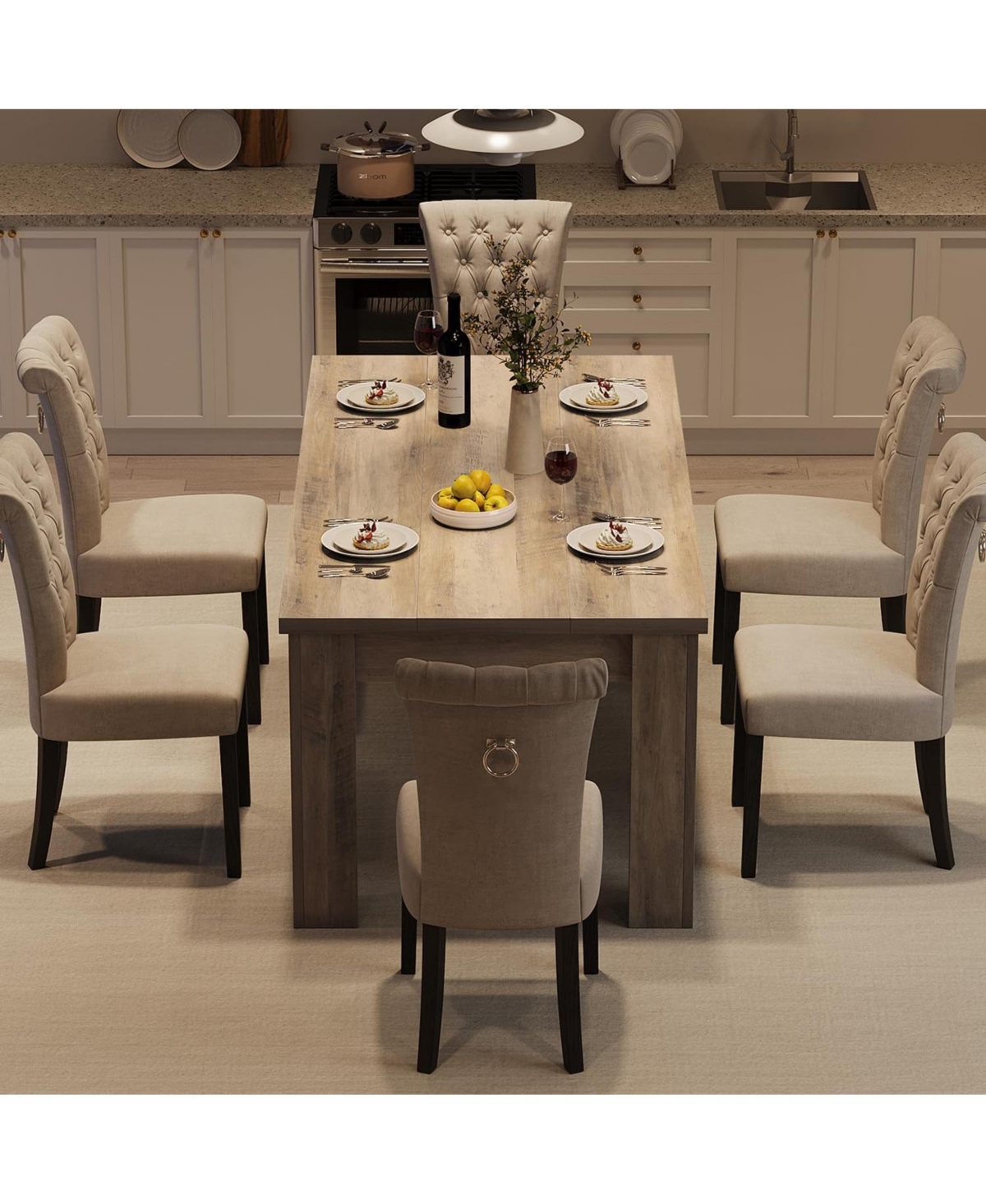 homfan 63-Inch Rectangular Farmhouse Dining Table for 4-6, 1.18" Thick Tabletop