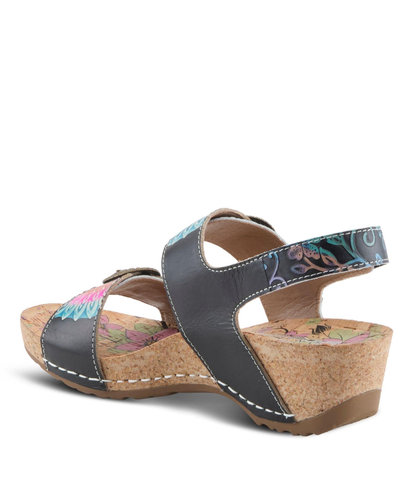 Женские сандалии L'Artiste Colomecool Wedge Sandals with Cork Sole, цвет: Чёрный разноцветный — фото 7