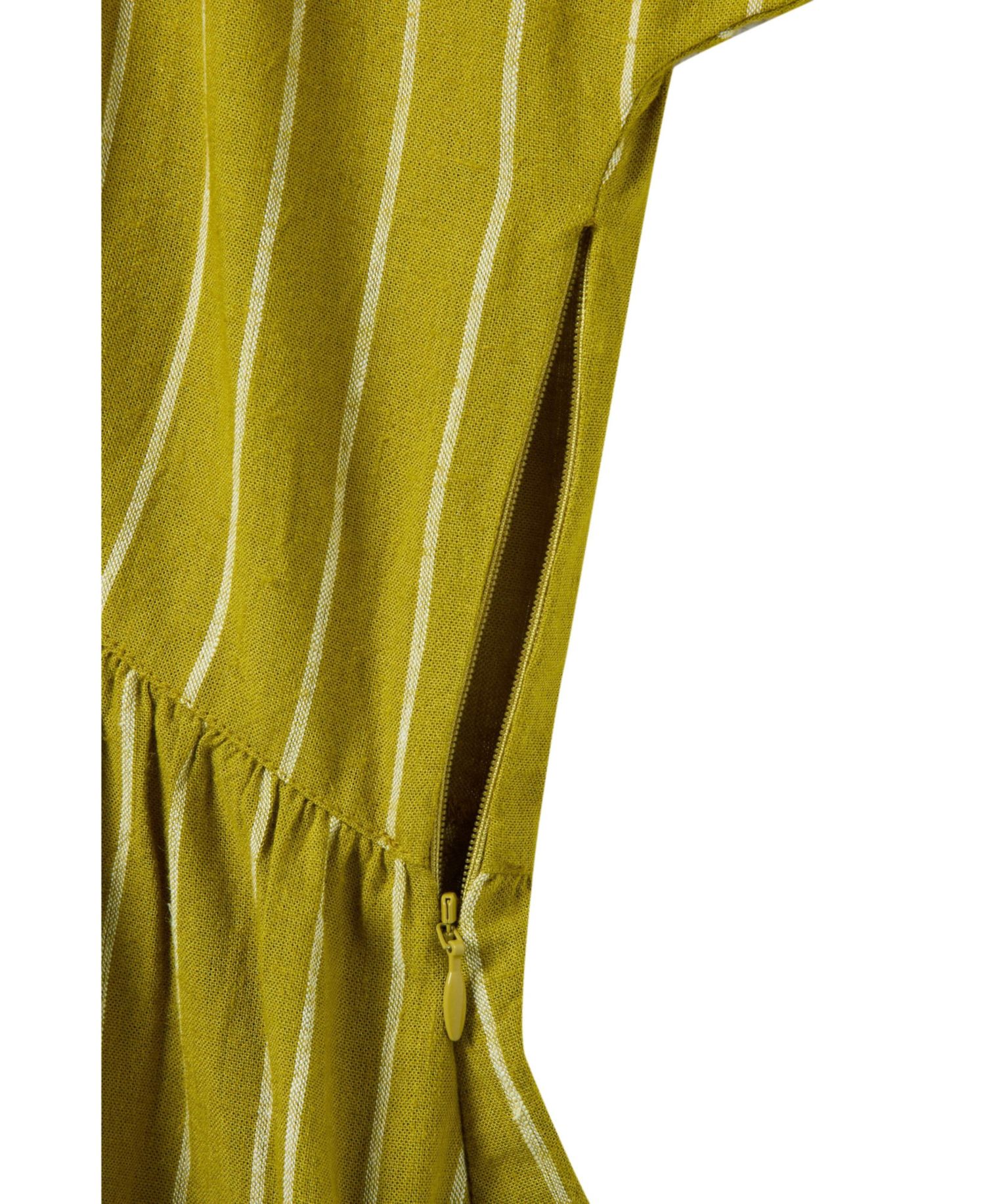 Women's V-Neck Gathered-Waist Striped Midi Dress