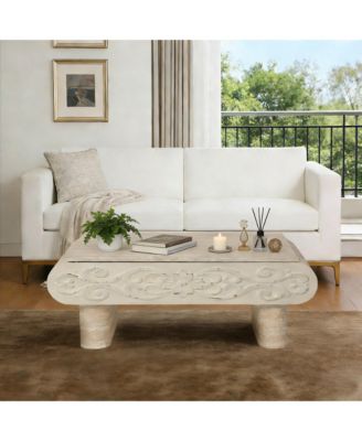Modern MDF Wooden Lift Top Side Table with Hidden Storage, Open Shelf and Drawers Coffee Table