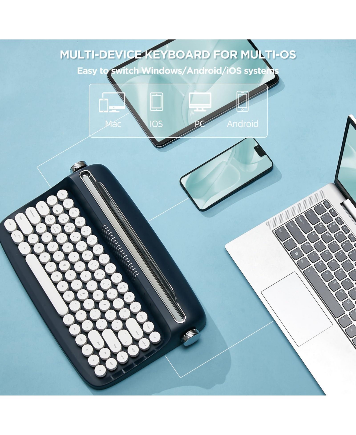 Lisen B303 Wireless Mechanical Compact Keyboard for Bluetooth