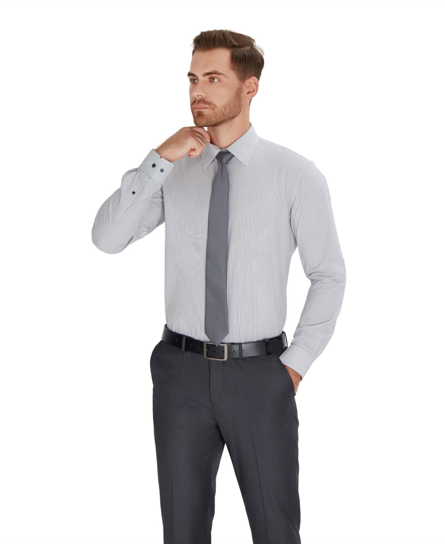 Мужская рубашка Alfani Slim-Fit Stripe Dress Shirt, цвет: Глубокий синий — фото 1