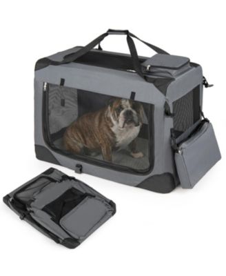 Foldable Soft-Sided Dog Travel Crate with Mesh Windows and 3 Doors