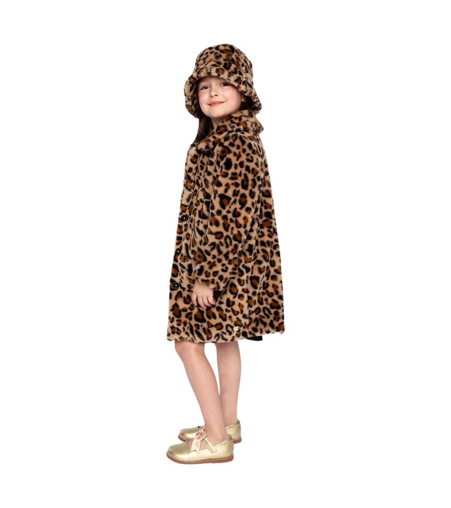Little and Big Girl ( 6-14) Faux Fur Long Coat Leopard Print