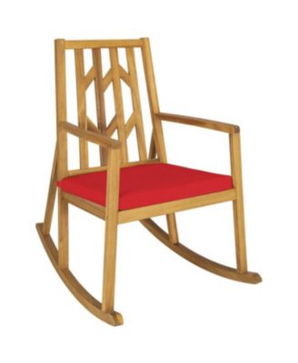 Patio Acacia Wood Rocking Chair with Cushion Armrests Outdoor Sofa