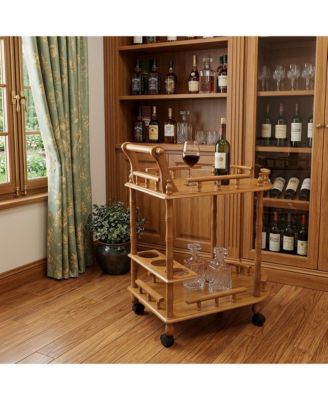 24" Wood Rolling Bar Cart with Wine Storage