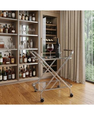 26" Metal and Glass Rolling Bar Cart