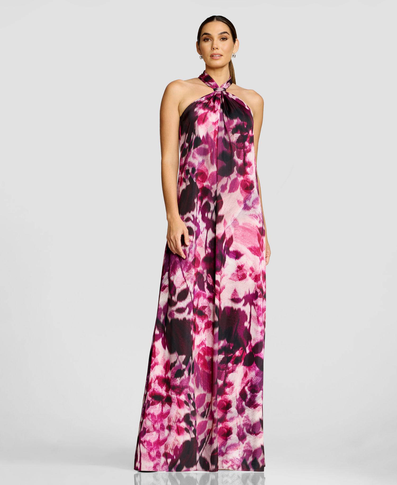 Women's Floral-Print Gathered Halter Neck W Built Up Back Column Shift Maxi Dress