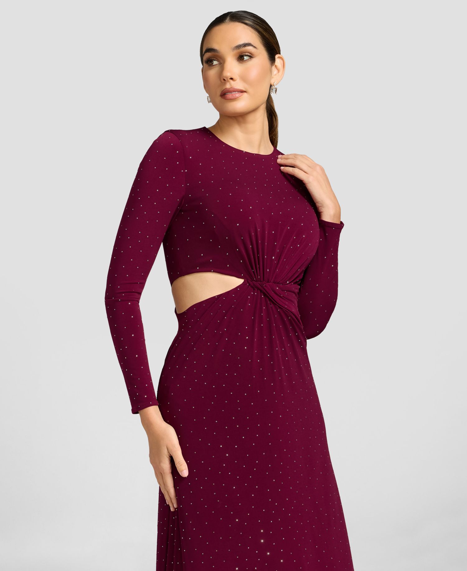 Women's Long-Sleeve Gathered Waist with Cutout A-Line Dress