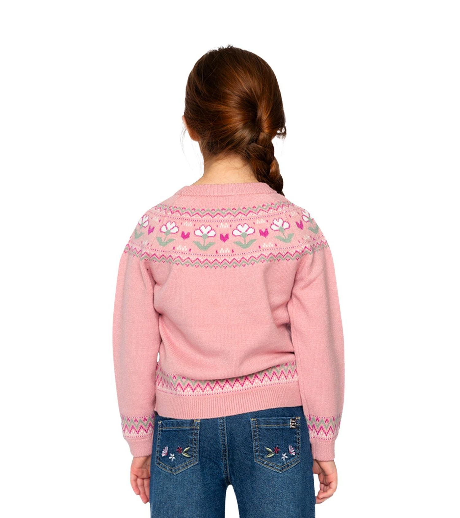 Little Girls 6-12 Years Sweater with Flower Jacquard
