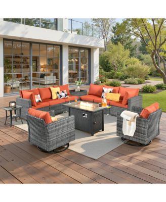 11-Piece Outdoor Patio Furniture Set With Fire Pit Table, Wicker Conversation Sectional Sofa, Swivel  Chairs, Coffee Table, and Side Table