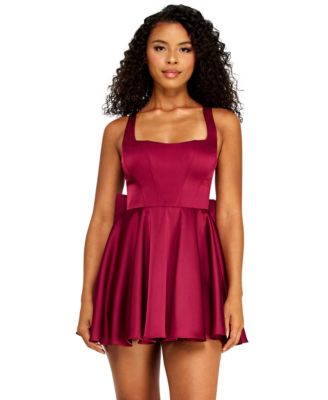 mini macy's homecoming dresses Satin Short organza v-neck dress