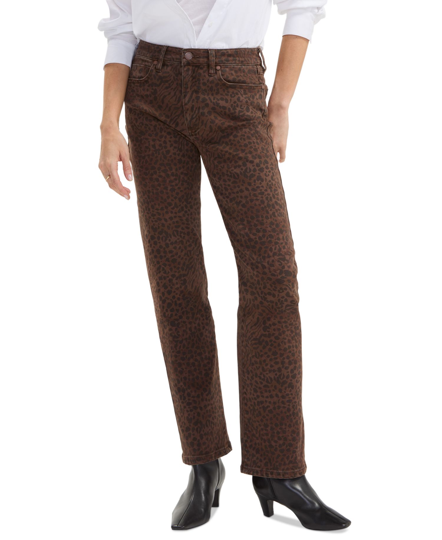 Women's Kennedy Animal Print Straight-Leg Jeans, 30" Inseam