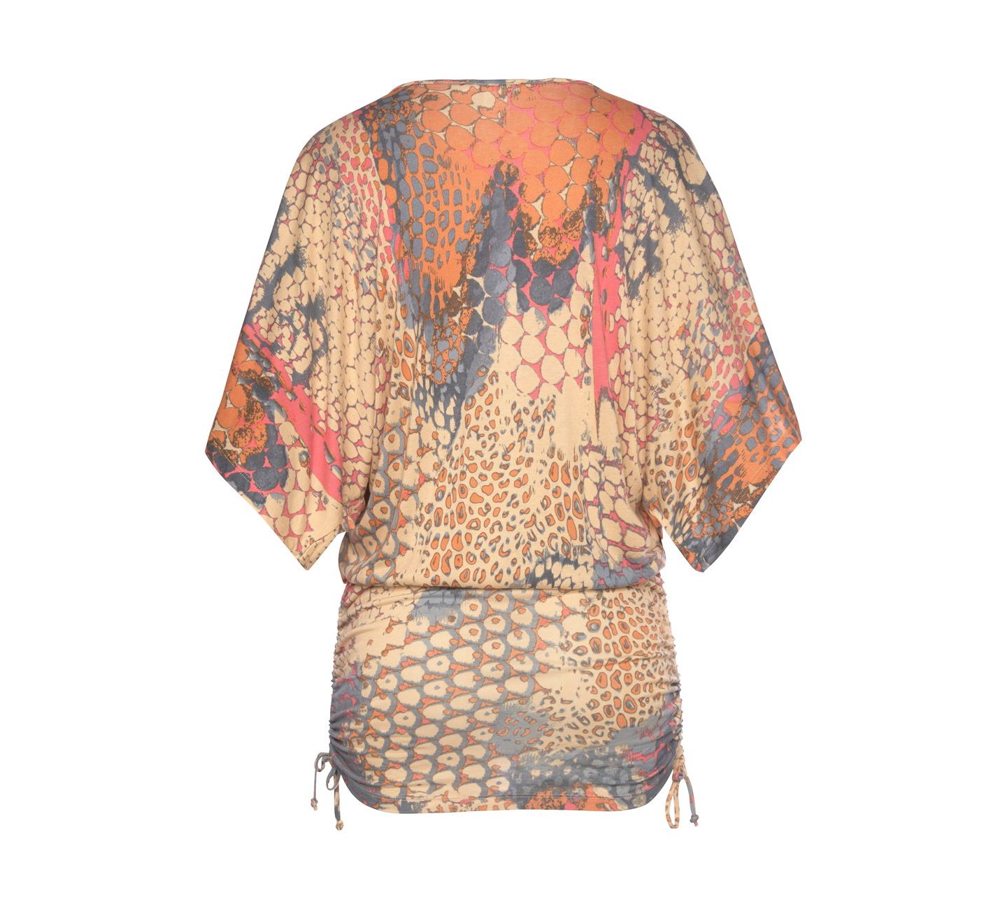 Женское платье LASCANA Viscose Printed Ruched Drawstring Short, цвет: Оранжевый разноцветный — фото 5