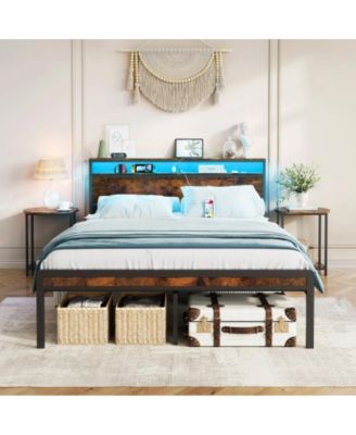 Full Size Metal Bed Frame with Headboard and Footboard, LED Lighting, Heavy Duty Steel Slats, No Box Spring Needed